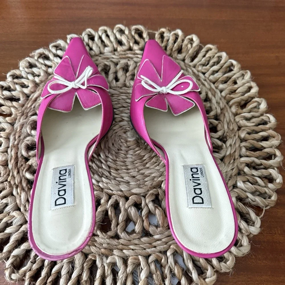 Davina London Hot Pink Leather Sling back Kitten Heel Mules Womens 10 EU 41 - Picture 7 of 16